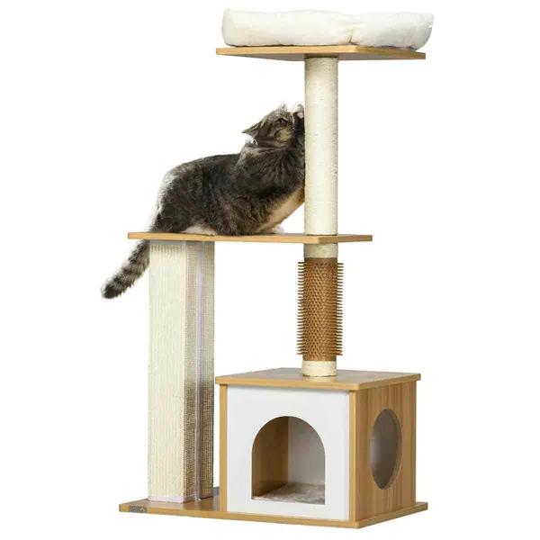 Image of PawHut 114cm Cat Tree w/ Scratching Posts, Cat House, Bed