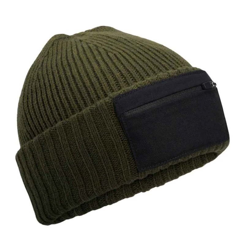 Image of Beechfield Beechfield Men Zip Patch Beanie in Dark Green Dark Green One Size Male 5063574673747