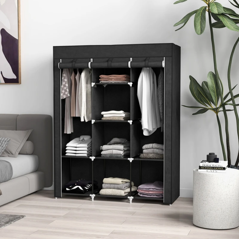 Image of HOMCOM HOMCOM Fabric Wardrobe Portable Clothes Cabinet with 2 Hanging Rails in Black One Size Unisex 5063603020078