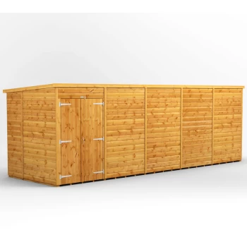 Image of 20x6 Power Windowless Pent Double Door Garden Shed - Brown