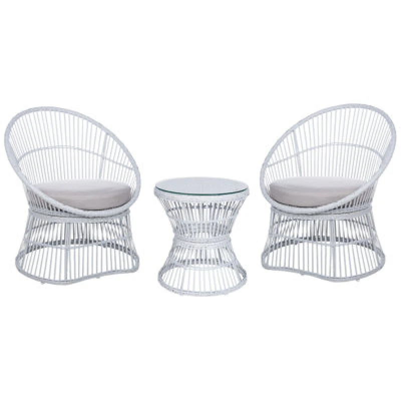 Image of Beliani Bistro Set With Cushions Mesyna Pe Rattan White