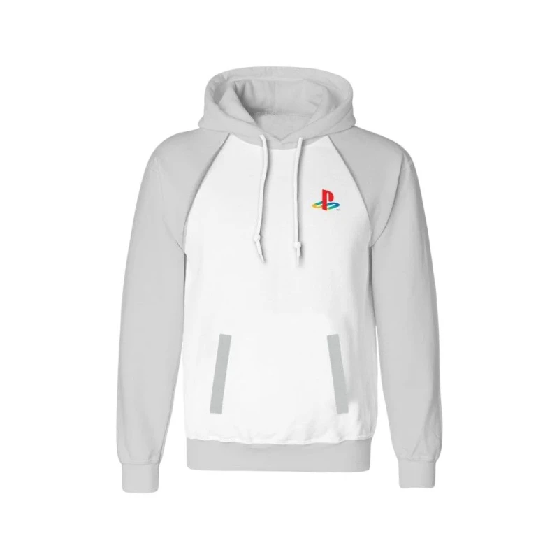 Image of Playstation Mens Logo Raglan Hoodie in White Size: 2XL White Male 2XL
