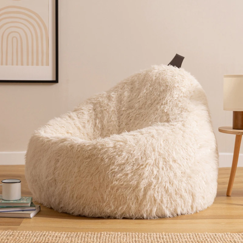 Image of icon Cocoon Faux Fur Bean Bag Natural Bean Bag Chairs in White White Unisex