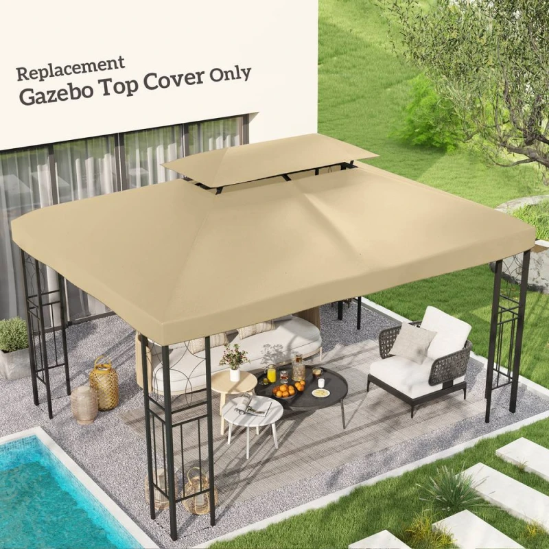 Image of OUTSUNNY 3x4m Gazebo Replacement Roof Canopy 2 Tier Top UV Cover Cream White Cream Unisex