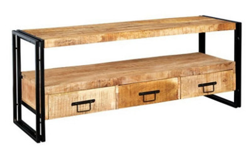 Image of Buttercup Farm Cosmo Industrial Large Plasma Stand - Solid Mango Wood - L45 X W150 X H60 Cm