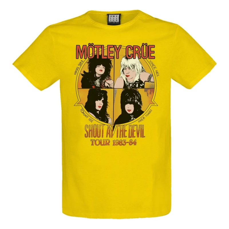 Image of Amplified Amplified Men Shout At The Devil Motley Crew T-Shirt in Yellow Size: X-Small Yellow XS Male 5063238054738