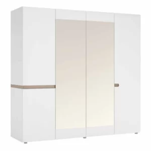 Image of Chelsea Bedroom 4 Door Wardrobe with Mirrors, White Gloss