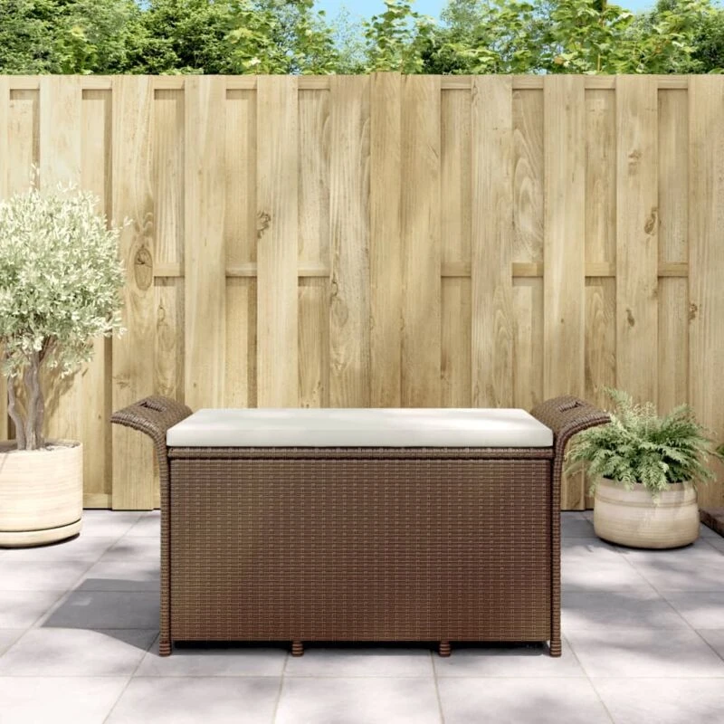 Image of VIDAXL Garden Bench with Cushion Brown 116x46x57cm Poly Rattan Vidaxl 8720845789992