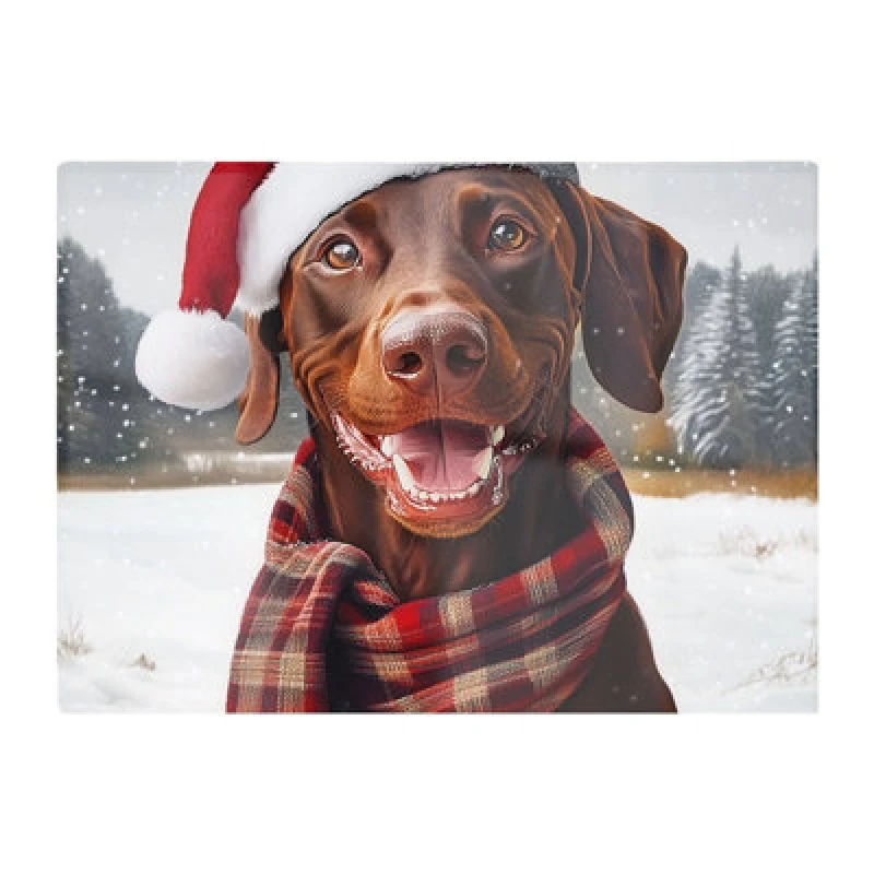 Image of Warren Reed Designer Christmas Brown Doberman Glass Chopping Board