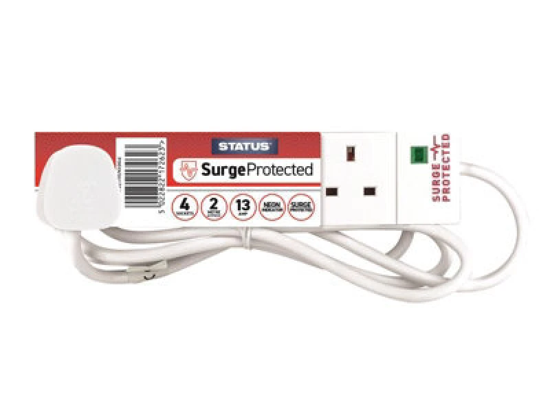 Image of Status S4W2Msps9 Surge Protected Extension Lead 240V 4-Gang 13A White 2M Sin4Sm2Wsp