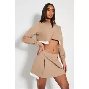 Image of I Saw It First Low Rise Exposed Pocket Pleated Mini Skirt Co Ord - Brown