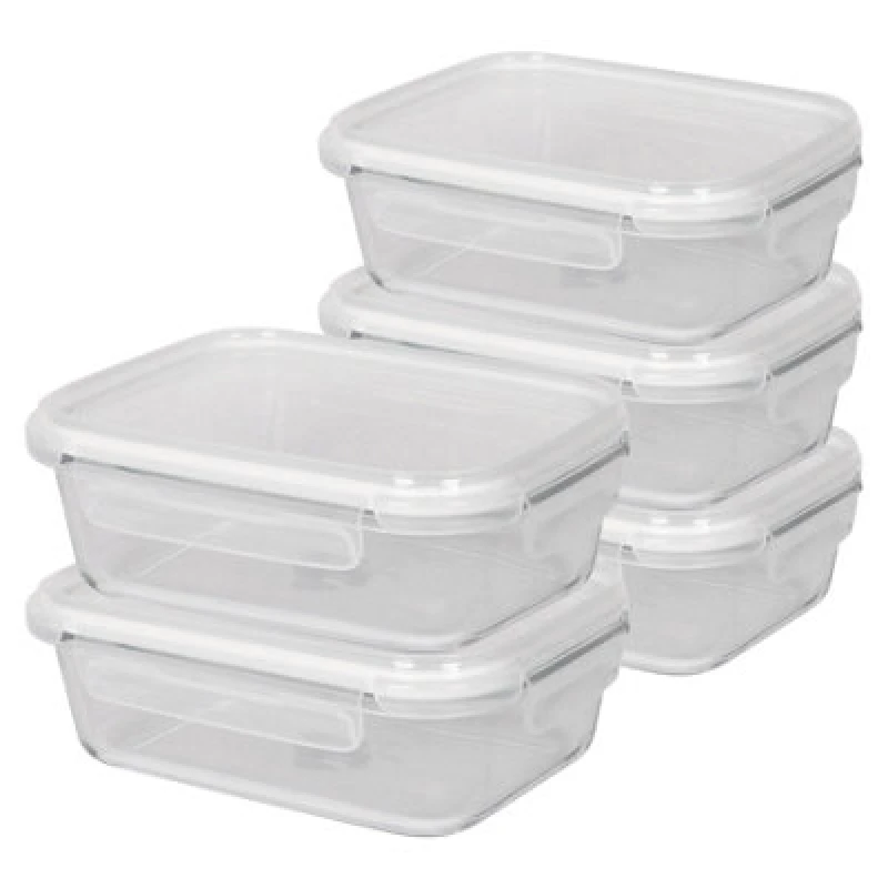 Image of Harbour Housewares 1 Litre Glass Food Storage Containers With White Lids - 5X Large Reusable Airtight Meal Prep Tubs Microwave And Freezer Safe