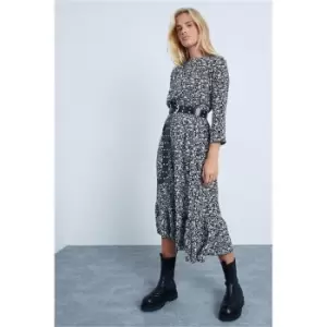Image of I Saw It First Black Ditsy Floral Frill Hem Smock Midi Dress - Black