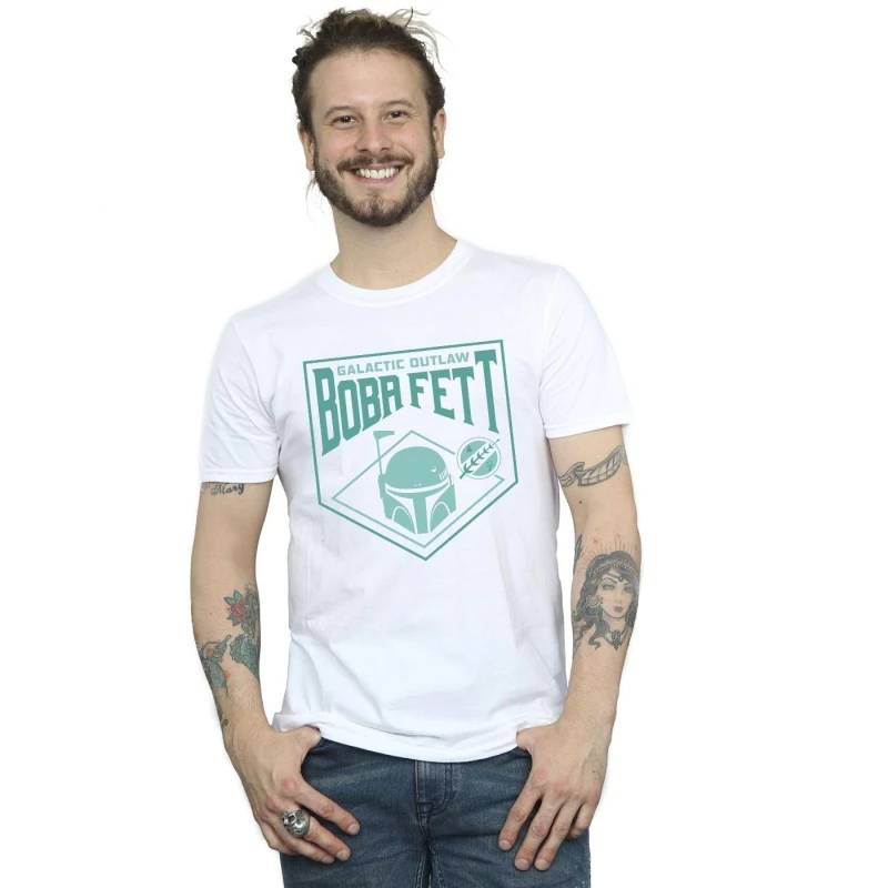 Image of Star Wars Star Wars Men The Book Of Boba Fett Galactic Helm Chest T-Shirt in White Size: Small White S Male 5059934336223