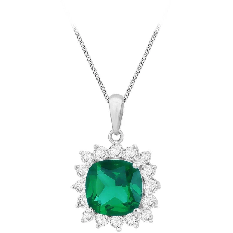 Image of Be You 9ct Gold Square Nano Emerald and CZ Necklace White Gold female 18in