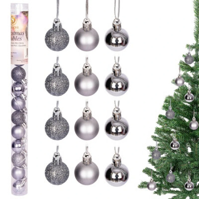 Image of Shatchi 30mm/12Pcs Christmas Baubles Shatterproof Mid Grey, Christmas Tree Decorations