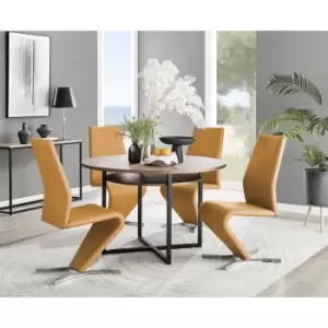 Image of Furniturebox Adley Brown Wood 120cm Storage Dining Table & 4 Mustard Willow Silver Feet Faux Leather Chairs
