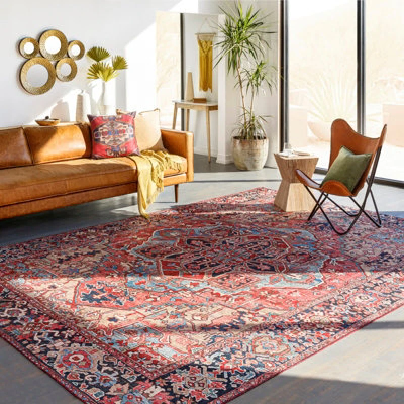 Image of Livabliss Vintage Oriental Boho Bright Red/navy/wheat/ice Blue/grass Viorica Area Rug 152 X 229cm - Easy Care, Ideal For Living Room