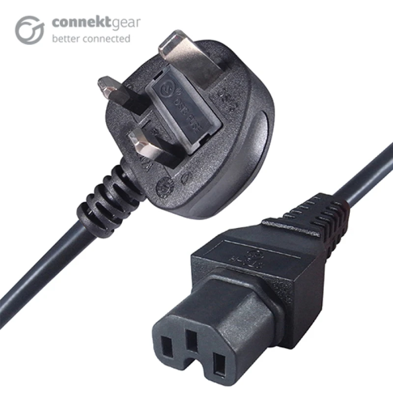 Image of Dp Building Systems connektgear 2m UK Mains Hot Rated Power Cable UK Plug to C15 Socket 27-0338