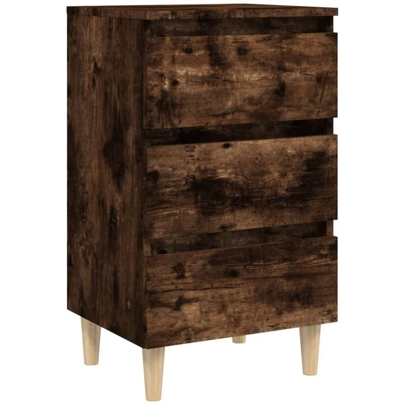 Image of VIDAXL Bed Cabinet with Solid Wood Legs Smoked Oak 40x35x69cm vidaXL 8720286854839