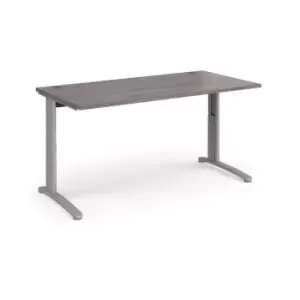 Image of Dams TR10 height settable straight desk 1600mm x 800mm - silver frame, grey oak