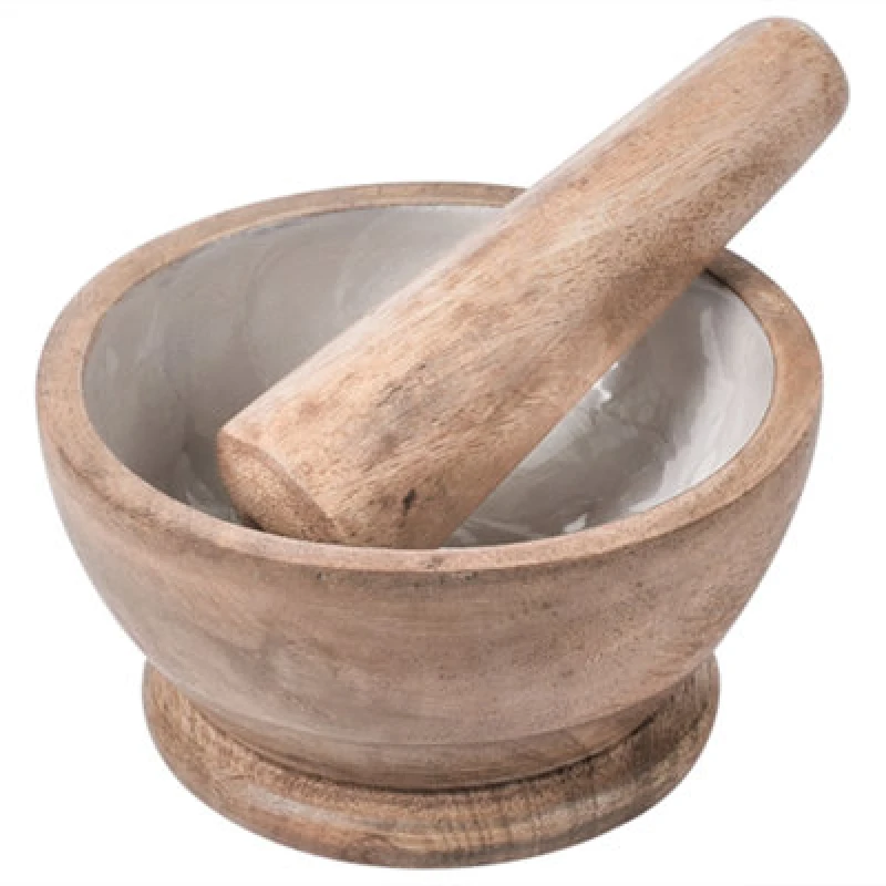 Image of Beliani Mortar And Pestle Qena Mango Wood Brown/ White