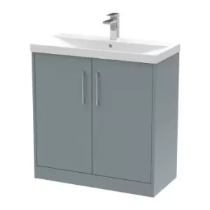 Image of Hudson Reed Juno 800mm Floor Standing 2 Door Vanity & Thin-Edge Basin - Coastal Grey