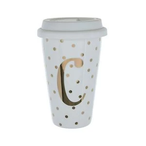 Image of Initials C Double Walled Travel Mug With Silicone Lid - Gold Spots