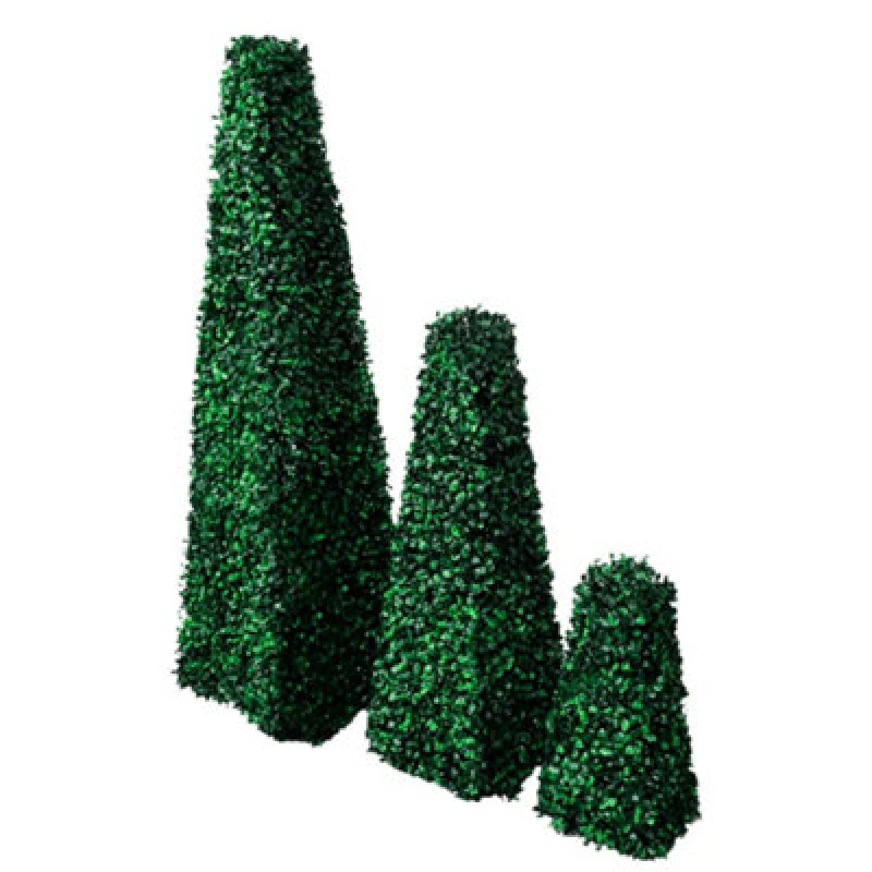 Image of Set of 3 Outdoor Artificial Boxwood Pyramid Topiary Garden Tree Plant