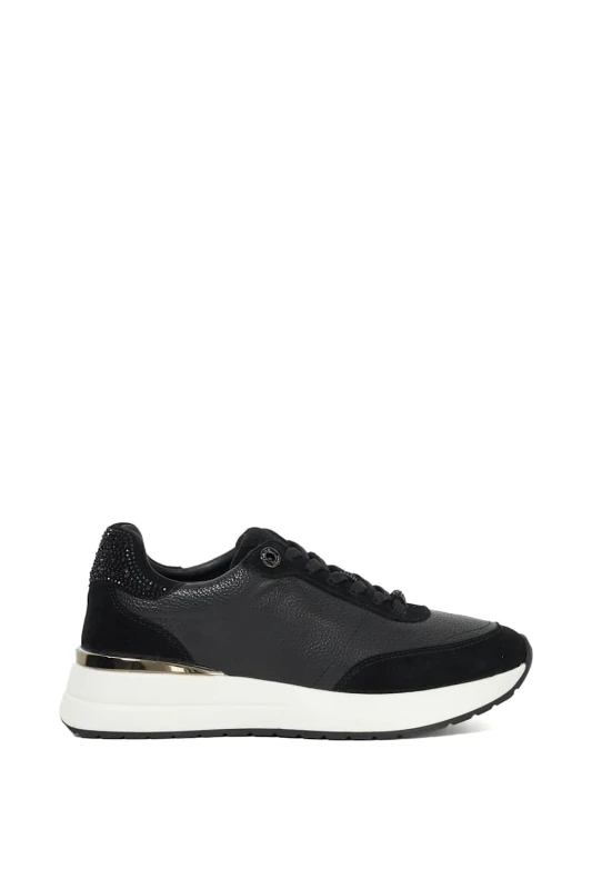 Image of Dune London Womens 'Emotion' Leather Trainers in Black Size: 3 Black Female 3