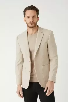 Image of Slim Fit Half Lined Neutral Dogtooth Blazer