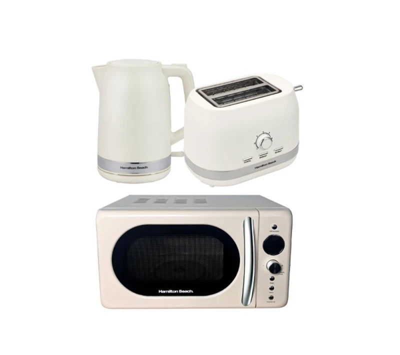 Image of HAMILTON BEACH Ella Compact Solo Microwave, Electric Kettle & 2-Slice Toaster Set - Latte, Cream 5060916371217