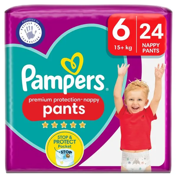 Image of Pampers Premium Protection Nappy Pants Size 6 24 Nappies