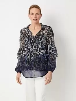 Image of Wallis Animal Print Top - Cobalt, Blue, Size 12, Women