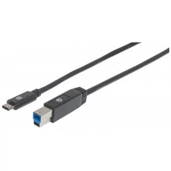 Image of Manhattan USB-C to USB-B Cable 2m Male to Male 5 Gbps (USB 3.2 Gen1 aka USB 3.0) 3A (fast charging) SuperSpeed USB Black Lifetime Warranty Polybag