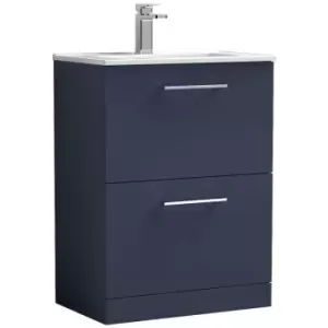 Image of Arno Matt Electric Blue 600mm 2 Drawer Vanity Unit with 18mm Profile Basin - ARN1733B - Electric Blue - Nuie