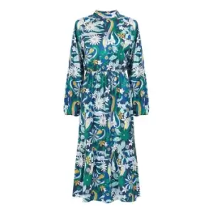 Image of Yumi Green Floral Print High Neck Midi Dress - Green