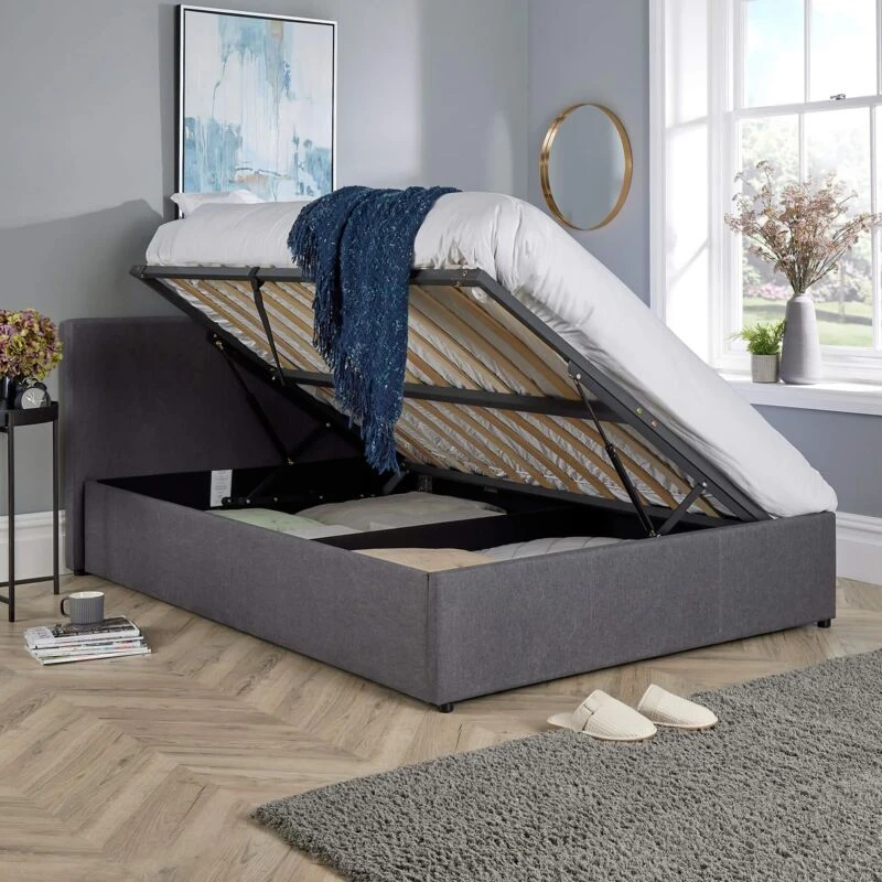 Image of Home Source Horizon Ottoman Side Gas Lift Bed Frame Grey