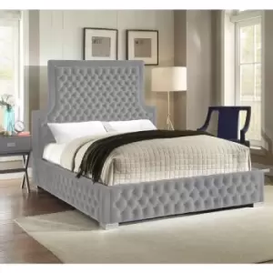 Image of Yanis Upholstered Beds - Plush Velvet, Single Size Frame, Silver - Silver