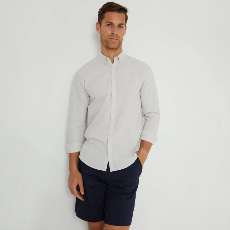 Image of Threadbare Oxford Cotton 'Beacon' Long Sleeve Shirt Cream
