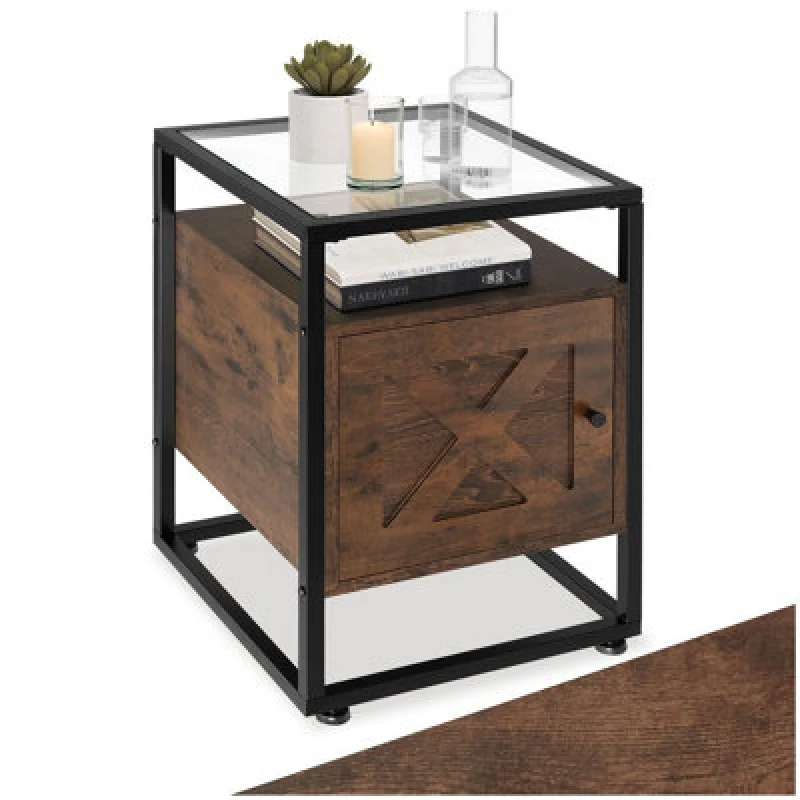 Image of Tectake Bedside Table Kidderminster - Industrial Wood Dark, Rustic