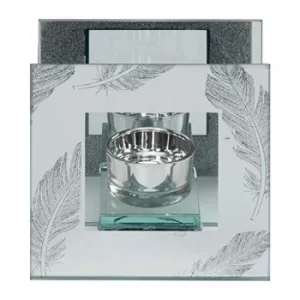 Image of HESTIA? Silver Glitter Feather Glass Tealight Holder Box