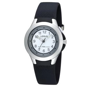Image of Lorus R2305FX9 Youths Soft Black Polyurethane Strap Watch with Stainless Steel Bezel
