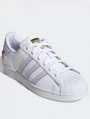 Image of adidas Originals Superstar Shoes, White/Purple, Size 7.5, Women