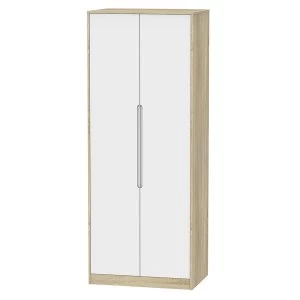 Image of Robert Dyas Barquero Ready Assembled Tall 2-Door Wardrobe - Pine/White Gloss