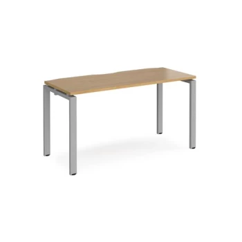 Image of Bench Desk Single Person Rectangular Desk 1400mm Oak Tops With Silver Frames 600mm Depth Adapt