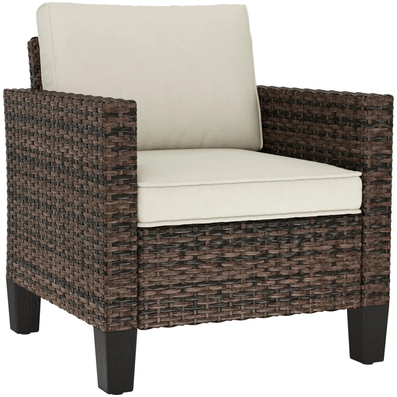 Image of Outsunny Single Rattan Chair, Garden Armchair with Cushions, Brown, Brown 860-363V70CW