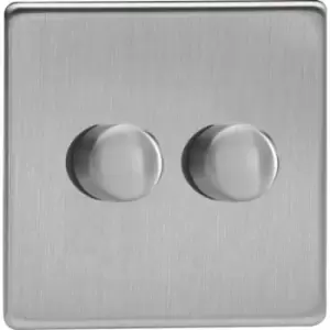 Image of Varilight Screwless 2-Gang 2-Way Push-On/Off Rotary LED Dimmer - Brushed Steel - JDSP252S