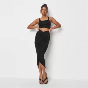 Image of Missguided Ruched Front Midi Skirt Coord - Black