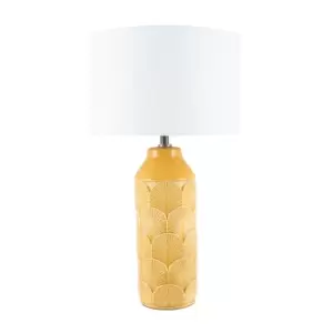 Image of Embossed Mustard Gloss Art Deco Style Ceramic Table Lamp